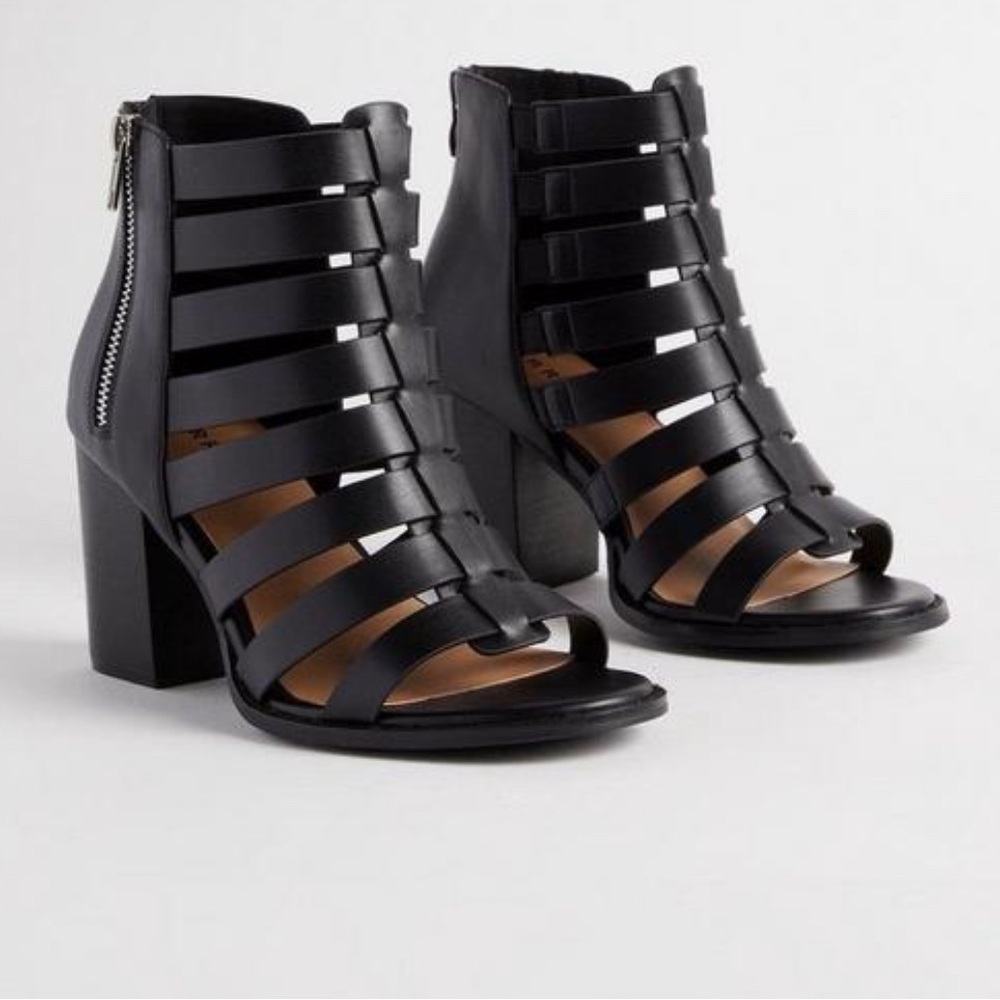 Torrid Black Gladiator Heels with Chunky Block Heel